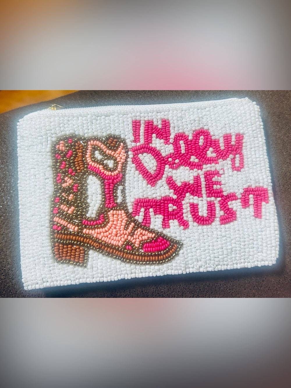 IN DOLLY WE TRUST Hand Beaded Coin Purse NEW